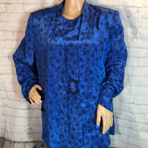 Vintage Henry Lee 2 Piece Belted Geometric Print Dress & Jacket 12 - Picture 2 of 10